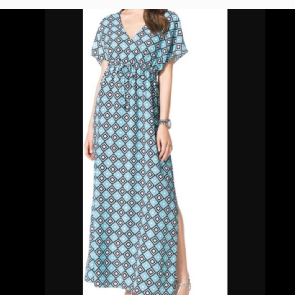 Michaels Turquoise and White Geometric Dress